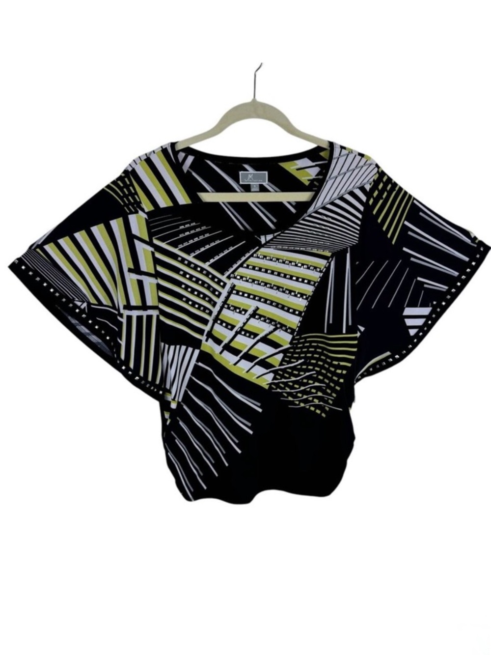 JM Collection Black Green‎ Studded Short Kimono Sleeve Jersey Knit Blouse Size S